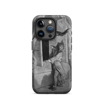 The Raven Edgar Allan Poe - Gustave Dore Phone Case Iphone 15 Pro / Matte Black White Art Print Phone Case Dramatic Scene Gustave Doré’s