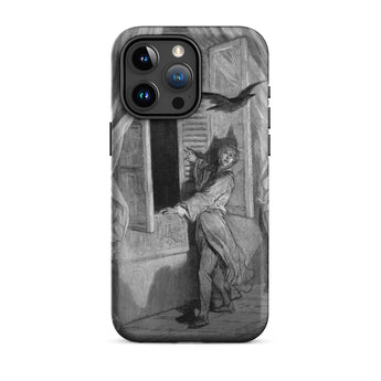 The Raven Edgar Allan Poe - Gustave Dore Phone Case Iphone 15 Pro Max / Matte Black White Art Print Phone Case Person Window Gustave Doré’s