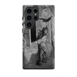 The Raven Edgar Allan Poe - Gustave Dore Phone Case Samsung Galaxy S23 Ultra / Matte Black White Illustrated Phone Case Dramatic Scene Man