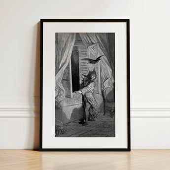 The Raven - Gustave Dore Art Print / Canvas, 12x18’’ / 31x46cm / Black Frame / Matboard, Posters Prints & Visual Artwork, Toby Leon
