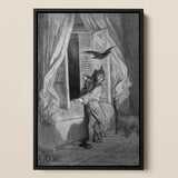 The Raven - Lámina artística de Gustave Dore / Lienzo, 12x17’’ / A3 / Marco negro, Pósters, impresiones y arte visual, Toby Leon