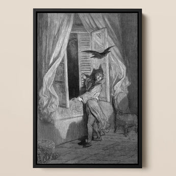 The Raven - Lámina artística de Gustave Dore / Lienzo, 12x17’’ / A3 / Marco negro, Pósters, impresiones y arte visual, Toby Leon