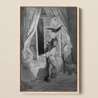The Raven - Lámina artística de Gustave Dore / Lienzo, 12x17’’ / A3 / Marco natural, Pósters, impresiones y arte visual, Toby Leon