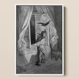 The Raven - Lámina artística de Gustave Dore / Lienzo, 12x17’’ / A3 / Marco blanco, Pósters, impresiones y arte visual, Toby Leon