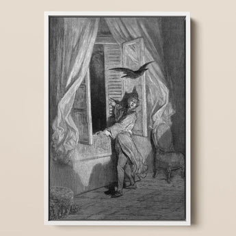 The Raven - Lámina artística de Gustave Dore / Lienzo, 12x17’’ / A3 / Marco blanco, Pósters, impresiones y arte visual, Toby Leon