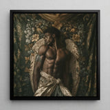 Raziel - Gay Black Angel Art Print / Canvas Black-framed Muscular Man Feathered Wings, Emerges Prints