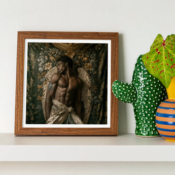 Raziel - Gay Black Angel Art Print / Canvas Framed Photograph Shirtless Person Angel-like Wings Dark Textured, Emerges Prints