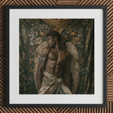 Raziel - Gay Black Angel Art Print / Canvas Gold Winged Man Portrait Frame, Emerges Prints