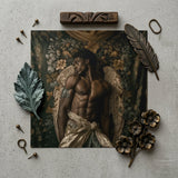 Raziel - Gay Black Angel Art Print / Canvas Square Muscular Man Wings Surrounded, Emerges Prints