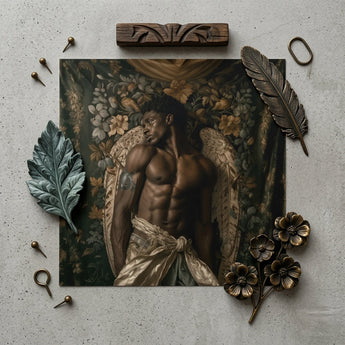 Raziel - Gay Black Angel Art Print / Canvas Square Muscular Man Wings Surrounded, Emerges Prints