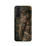 Raziel - Gay Black Angel Art Samsung Case, Galaxy S21 / Matte, Black Smartphone Case Design Shirtless Man Floral Background