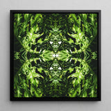 Reach out - Contemporary Botanical Op Art Print / Canvas Square-framed Abstract Symmetrical Kaleidoscopic Pattern Hypnotic, Alien Emerald