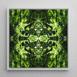 Reach out - Contemporary Botanical Op Art Print / Canvas Square-framed Artwork Symmetrical Kaleidoscopic Pattern Vibrant Green Leaves