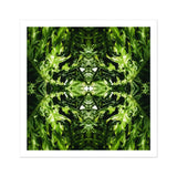 Reach out - Contemporary Botanical Op Art Print / Canvas Symmetrical Kaleidoscopic Pattern Created Mirrored Green Foliage Hypnotic, Alien