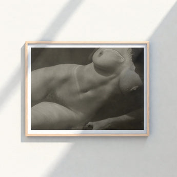 Minimalist Light Wood-framed Black White Art Print Nude Rebecca Salsbury Strand, Alfred Stieglitz, Sensual Shadows