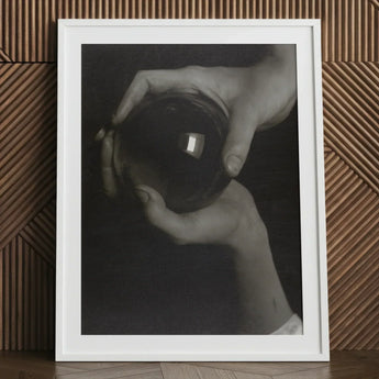 Rebecca Salsbury Strand - Alfred Stieglitz Art Print / Canvas Black-and-white Framed Photograph Two Hands Reflective Glass Sphere, Crystal