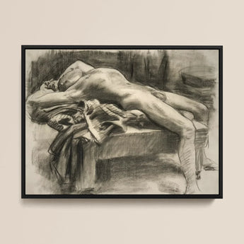 Nudo maschile reclinato - stampa d'arte di John Singer Sargent / tela, 16x12’’ / 41x31cm / cornice nera, poster, stampe e arte visiva, Toby Leon