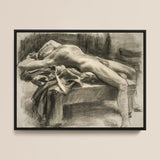 Reclining Male Nude - John Singer Sargent Art Print / Canvas Black-framed Charcoal Sketch Figure, Body Tilts, Fallen Ephebe Prints