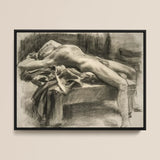Reclining Male Nude - John Singer Sargent Art Print / Canvas Black-framed Charcoal Sketch Nude Figure John Singer Sargent, Body Tilts,