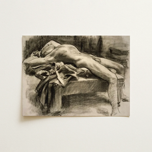 Reclining Male Nude - John Singer Sargent Art Print / Canvas Charcoal Sketch Nude Figure Draped Surface Rendered Monochrome John Singer
