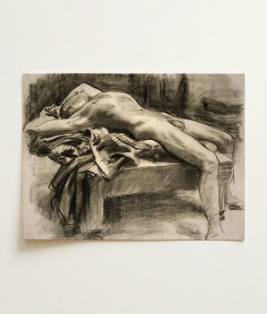 Charcoal Sketch Nude Figure Draped Surface Rendered Monochrome John Singer Sargent, Body Tilts, Fallen Ephebe