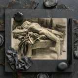 Reclining Male Nude - John Singer Sargent Art Print / Canvas Detailed Charcoal Sketch Figure Textured Paper Framed, Body Tilts, Fallen