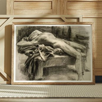 Reclining Male Nude - John Singer Sargent Art Print / Canvas Framed Charcoal Nude John Singer Sargent, Body Tilts, Fallen Ephebe
