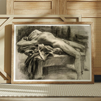 Reclining Male Nude - John Singer Sargent Art Print / Canvas Framed Charcoal, Body Tilts, Fallen Ephebe Prints