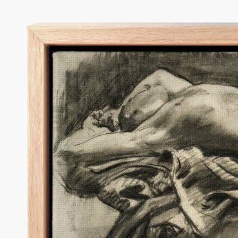 Framed Charcoal Sketch Nude Figure Rendered Monochrome Tones John Singer Sargent, Body Tilts, Fallen Ephebe