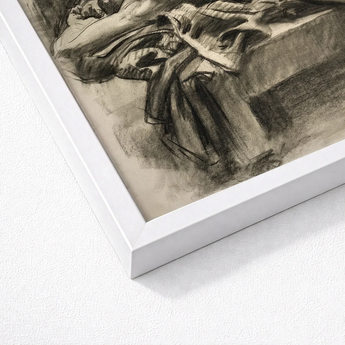 Framed Charcoal Sketch Figure Fabric Enclosed Clean White John Singer Sargent, Body Tilts, Fallen Ephebe