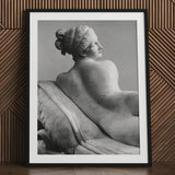Reclining Naiad - Antonio Canova Art Print / Canvas Black-framed Monochrome Photograph Classical Marble Statue Young Reclines, Half-turned,