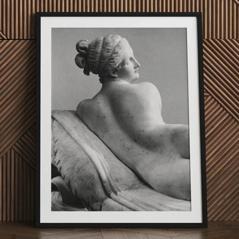 Reclining Naiad - Antonio Canova Art Print / Canvas Black-framed Monochrome Photograph Classical Marble Statue Young Reclines, Half-turned,