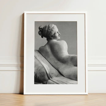 Reclining Naiad - Antonio Canova Art Print / Canvas Framed Black White Photograph Classical Marble Statue Elegant Young Reclines,