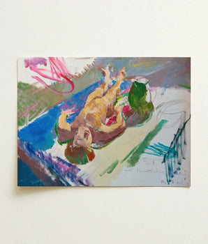 Vibrant Abstract Painting Figure Blue Surface Rendered Bold Anton Kolig Art, Ochre Flesh Laid, Green Earthenware Jug