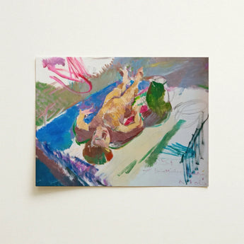 Reclining Nude with Jug - Anton Kolig Art Print / Canvas Vibrant Abstract Painting Figure Blue Surface Rendered Bold, Ochre Flesh Laid,