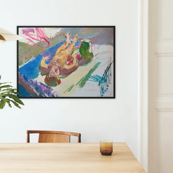 Reclining Nude with Jug - Anton Kolig Art Print / Canvas Vibrant Abstract Painting Sleek Black Frame Bold Strokes, Ochre Flesh Laid, Green