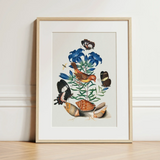 Red Avadavat Gentian Sawfly Swallowtail and Shells - James Bolton Art Print / Canvas Framed Botanical Illustration Vibrant Bird Butterflies