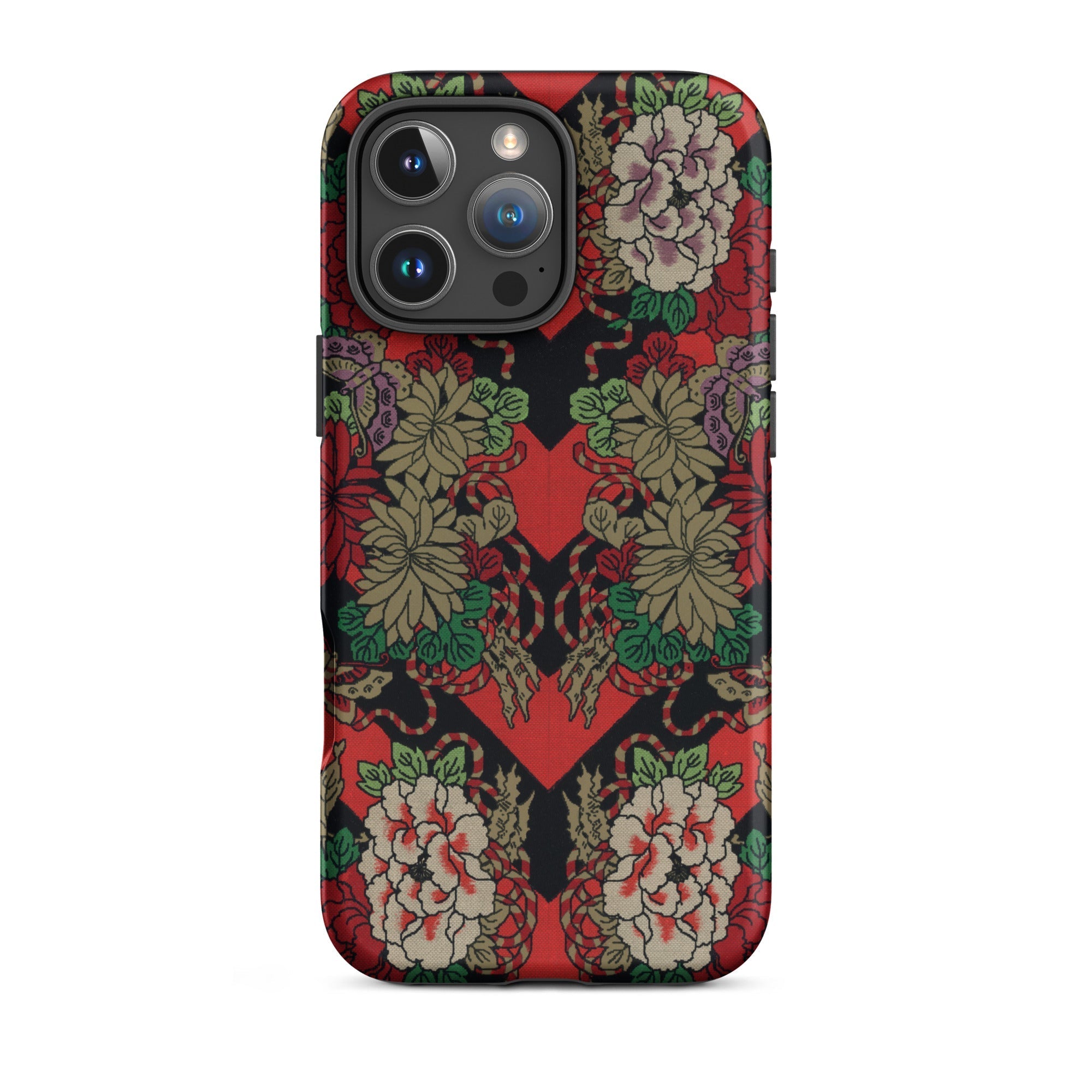 Red Fan Pattern - G.a. Audsley Iphone Case, 16 Pro Max / Matte, Floral Patterned Phone Case