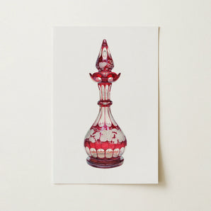 Red Glass Decanter - Frank M. Keane Decorative Art Print / Canvas, 12x16’’ / 31x41cm / Unframed / no Border, Posters Prints & Visual