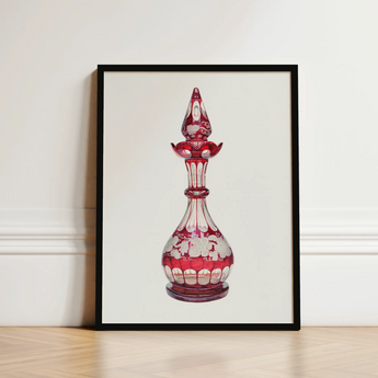 Red Glass Decanter - Frank M. Keane Decorative Art Print / Canvas Framed Artwork Perfume Bottle Intricate White Glassware, Prints