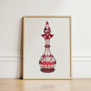 Red Glass Decanter - Frank M. Keane Decorative Art Print / Canvas Framed Artwork Perfume Bottle Intricate White Glassware, Prints
