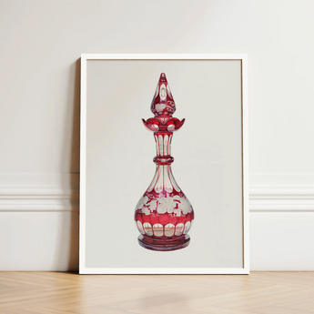 Red Glass Decanter - Frank M. Keane Decorative Art Print / Canvas Framed Artwork Perfume Bottle Intricate White Glassware, Prints