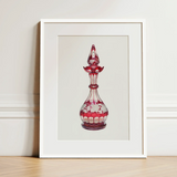 Red Glass Decanter - Frank M. Keane Decorative Art Print / Canvas Framed Illustration Red Glass Perfume Bottle Intricate White Keane