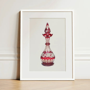 Red Glass Decanter - Frank M. Keane Decorative Art Print / Canvas Framed Illustration Perfume Bottle Intricate White Glassware, Prints
