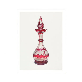 Red Glass Decanter - Frank M. Keane Decorative Art Print / Canvas Ornate Ruby-colored Glass Decanter Decorative Cut Patterns Pointed Keane
