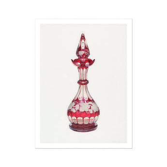 Red Glass Decanter - Frank M. Keane Decorative Art Print / Canvas Ornate Ruby-colored Cut Patterns Pointed Glassware, Prints