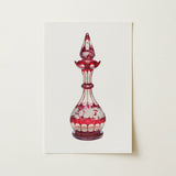Red Glass Decanter - Frank M. Keane Decorative Art Print / Canvas Red Glass Perfume Bottle Intricate White Floral Etchings Keane Decorative