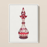 Red Glass Decanter - Frank M. Keane Decorative Art Print / Canvas Perfume Bottle Intricate White Floral Etchings Glassware, Prints