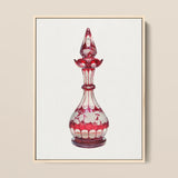 Red Glass Decanter - Frank M. Keane Decorative Art Print / Canvas Red Glass Perfume Bottle Intricate White Floral Etchings Keane Decorative
