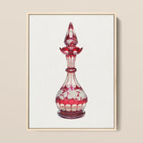 Red Glass Decanter - Frank M. Keane Decorative Art Print / Canvas Perfume Bottle Intricate White Floral Etchings Glassware, Prints